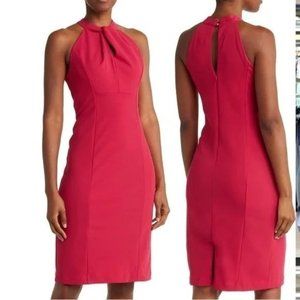 🆕 JULIA JORDAN Twist Halter Sheath Dress Sleeveless Bright Pink 14